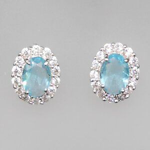 Earrings, Simulated Sky Blue and White Diamond  in Silvertone 3.25 ctw